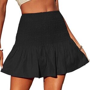 YYA Short Pleated Skater Skirt High Waist Ruffle Skirt Beach Mini Skirt Sz M